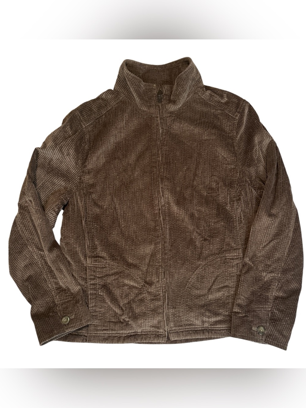 L.L.Bean Women’s Large Brown Corduroy Jacket Plaid Lined Full Zip Cotton